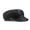 Berretti Primavera in vera pelle Rider Style Sboy Real Fashion Army Cap Box Cappello Cadet Visiera Uomo Donna Amanti Cappelli da baseball Cappellini