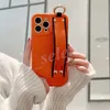 Designer Orange Silicone Phone Cases voor iPhone 14 13 12 11 Pro Max plus mobiele cover met polsband