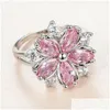 Anelli di nozze carino femmina rosa cristallo anello nuziale fascino sier color sottili anelli di coppia per donne sposa da sposa zircone zircone engageme dhxst