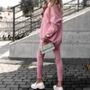 Kadınlar iki parçalı pantolon 2 adet/set moda kadınlar en iyi takım elbise boyun termal rahat saf renkli sweatshirt seti