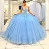 Vestidos de baile da princesa azul -céu vestidos quinceanera para doces 16 meninas apliques contas de lantejoulas 15 vestidos de aniversário vestidos de Fiesta