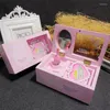 Smyckesp￥sar 2022 Musikaliska smycken Box Toys Rectangle Display Boite Cadeaux Pink Music Kids Romantic Dancers Sweet Gift