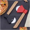 Fruit Vegetable Tools Tools Axe Bamboo Handle Pizza Cutter Rotating Blade Home Kitchen Cutting Tool Inventory Wholesale Drop Deliv Dh1Nx