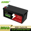 Aunen Deep Cycle uppladdningsbar Solar 12V200AH LIFEPO4 Batteripaket 12.8V 200AH LITHIUM JON Batterier Professionell tillverkare