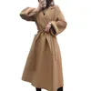 Women Wool M Family's Liegown Water Ripple Cashmere Coat Long Long Hand Hand Women Women