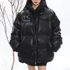 Women's Down Parkas Winter Design Metal Pu Leather Cotton Padded Jacket Womens Korean Version Thicked Stand Collar Bread Fashion 221205