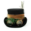 Berets 15cm Top Hat Wool Women Men Fedora Magician Steampunk مع نظارات التروس المصنوعة يدويًا Cosplay Punk Party Caps