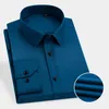 Men's Dress Shirts Men's Soft Spandex Men's Work Shirt Solid Long Sleeved Slim Fit Bamboo Fiber Stretch For Male Non-Iron Striped