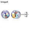 Boucles d'oreilles à tige cristal étincelant en argent Sterling 925 forme de boule irrégulière colorée pour les femmes bijoux