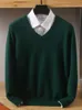 Men's Sweaters 100% pure Mink Cashmere V-Neck Pullovers Knit Large Size Winter Tops Long Sleeve High-End Jumpers 221206