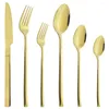 Flatware Sets Knife Dessert Fork Coffee Spoon Tableware Party Kitchen Silverware 6Pcs Gold Cutlery Set Stainless Steel Dinnerware