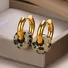 Boucles de cerceau tendance en boucles d'oreille petits cerceaux en acier inoxydable en métal en métal et pierre naturelle bijoux colorés pour les femmes