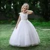 Meisje jurken witte lange bruidsmeisje kinderkleding appliques jurk met parels feest trouwkleding prinses 4-14 jaar vestidos