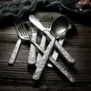 Dinnerware Sets Retro SIlver Set 1/4pcs Stainless Steel Cutlery Tableware Knife Fork Cutleries Western Coffee Spoon