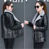 Women's Leather Women's Jacket Winter Faux Coat Short PU Flocking Zipper Outerwear Black Motorcycle Coats Female 5XL