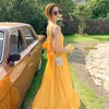 Sukienki swobodne kobiety długie żółte sukienki z poślizgiem letnie ubrania 2022 Eleganckie plecy Maxi Korean Beach Vacation Lady Party Vestidos