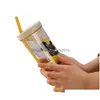 Mugs Mugs 700Ml Cute Water Cup With Sts Fruit Infuser For Girls Portable Filter Mug Healthy Plastic Cups Fitness Sport Travel Outdoo Dh491