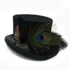 Beralar Saf Yün Diy Kadın Erkekler Fedora Hat Steampunk Steam Punk Gear Fedoras Milinery Gözlük Eller Yapımı Kap Peacock Tüyler 20