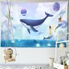 Tapisseries dessin animé baleine océan tapisserie tenture murale bohème Ins vent Kawaii Animation Art dortoir chambre décor à la maison