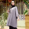 Ethnic Clothing Women Top Islamic Long Sleeve Muslim Tops Pleated Tunic Abaya Dubai Vintage Blouse Plaid Shirt Clothes Ladie