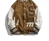 Jackets masculinos harajuku retrô acolchoado bordado jaqueta de beisebol estudantes de retalhos uniformes homens homens solteiros marés de maré casacos de rua