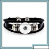 Bracelets porte-bonheur Bracelets porte-bonheur Cuir Pu Mtilayer Tressé 18Mm Bouton pression Bracelet Colorf Noir Blanc Femmes Hommes Punk Bracelet Noosa Otivs