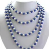 Beau collier de perle d'eau douce blanc 80 "Blue Lapis Lazuli