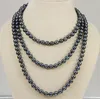 Natural 8-9mm Single Strand Black Pearl Necklace 50 tum 925 Silver Clasp