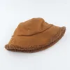 베레트 여성 버킷 모자 겨울 인공 모피 두꺼운 따뜻한 플러시 여성 모자 양모 양모 피셔 맨 모자 선 스크린 파나마 모자