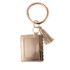 Keychains Fashion Colorful Multiful Keychain Key Ring Square Card Wallet Pu Leather O Med matchande armbandspåse för kvinnors flickor