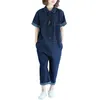 Women's Jumpsuits 2022 Summer Women Denim Rompers Overalls Casual Jeans Blue Single-breasted Pocket Tooling Female XL