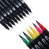 Fineliner Dual Tip Brush Art Markers Pen 12/48/72/100/120 F￤rger Akvarellpennor f￶r att rita m￥lning Calligraphy Art Supplies