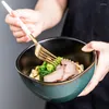 Bols vert glaçure réactive bol en porcelaine grande salade rétro soupe aux nouilles vaisselle de cuisine