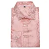 Mäns casual skjortor herrkorall rosa män silkskjorta mode långärmad vridning krage paisley fit party busines barry.wang cy-626