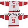 Maglia da hockey 10 Dean Youngblood Hamilton Mustangs Maglie 9 SUTTON Moive White Red All Stiched Uniformi da uomo