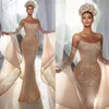 Strapless Mermaid Elegant Wedding Dresses Sequins Long Sleeve Bridal Gowns Beads Aso Ebi Bride Dress Arabic