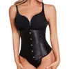 Shapers Women Women Leather Shapewear Lace Up Back Contrast Corset com tanga corpora