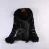 Giacca in vera pelle da donna Gl0006 per donna Cappotto invernale in vera pelliccia con cintura in pelle scamosciata con cerniera