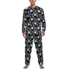 M￤ns s￶mnkl￤der svartvita panda pyjamas vinter konsttryck natt m￤n 2 stycken design l￥nga ￤rmar eleganta pyjama upps￤ttningar