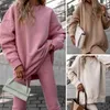 Kadınlar iki parçalı pantolon 2 adet/set moda kadınlar en iyi takım elbise boyun termal rahat saf renkli sweatshirt seti