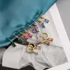 Hoopörhängen Hiphop Tassel Colorful Zircon Sqaure Bead Piercing for Women Girls Fashion Jewelry EH262
