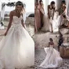 Sexy chérie tulle une ligne robes de mariée romantique dentelle appliques perlée bohème pays robes de mariée dos ouvert balayage train deuxième robe de réception 2023