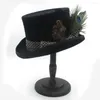 Berets 13,5 cm 4 storlek Steampunk Black Wool Women Men Fedora Hat Top For Traditional Beaver Party Wedding
