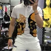 Men's Polos Asian Size M-5XL Gradient Rhinestone Short Sleeve Lapel Shirt Extra Large Heavy Lndustry Double-Sided Skull Polo