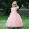 Girl Dresses Cap Sleeves Red Flower Dress With Appliques Pearls Elegant Kids For Party And Wedding Bridesmaid