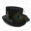 Berets 13,5 cm 4 storlek Steampunk Black Wool Women Men Fedora Hat Top For Traditional Beaver Party Wedding