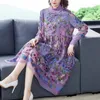Robes décontractées 2022 printemps automne vintage femmes col montant manches longues robe de broderie violette femme douce une fleur de lin