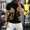 Men's Polos Asian Size M-5XL Gradient Rhinestone Short Sleeve Lapel Shirt Extra Large Heavy Lndustry Double-Sided Skull Polo