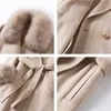 Wełna damska mieszanki luksusowy futra długa płaszcz Kobiety zima naturalna kurtka kołnierzowa kaszmirowa ciepło wierzchnia odzieży streetwearu 221205