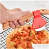 Fruit Vegetable Tools Tools Axe Bamboo Handle Pizza Cutter Rotating Blade Home Kitchen Cutting Tool Inventory Wholesale Drop Deliv Dh1Nx